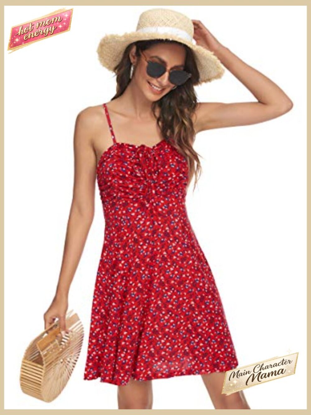 Spaghetti Strap Floral Mini Dress Ruched Front Drawstring Swing Boho Sundress - Picture 5 of 7